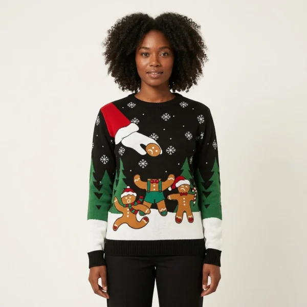 Gingerbread Christmas Sweater Women Black Cute Holiday Sweatshirt to Spread Joy