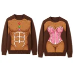Gingerbread Couple Body Illusion Funny Christmas Sweaters worn at a Christmas party