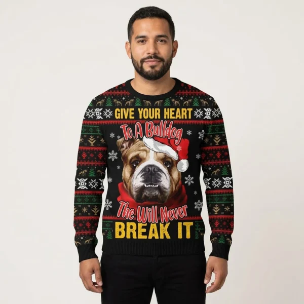 Give Your Heart Bulldog Ugly Christmas Sweater Funny Xmas Clothes Bulldog Owner Gifts AI Model Photo