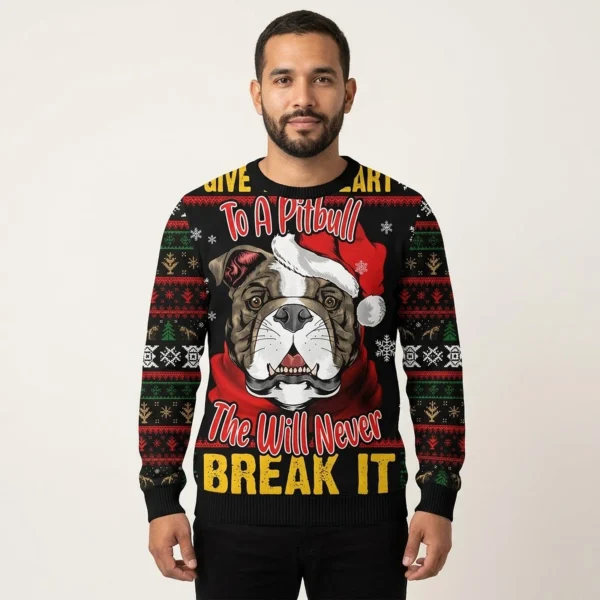 Give Your Heart Pitbull Ugly Christmas Sweater Funny Xmas Clothing Xmas Gift For Dog Lover AI Model Photo