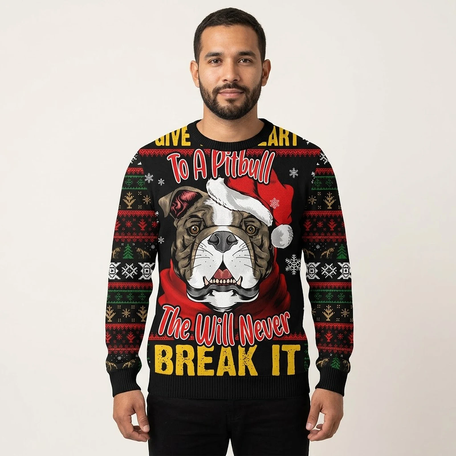 Give Your Heart Pitbull Ugly Christmas Sweater Funny Xmas Clothing Xmas Gift For Dog Lover AI Model Photo Give Your Heart Pitbull Ugly Christmas Sweater Funny Xmas Clothing Xmas Gift For Dog Lover AI Model Photo