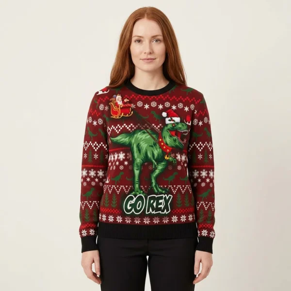 Go Rex Ugly Christmas Sweater Animal Themed Christmas Gift ForDinosaur Lovers