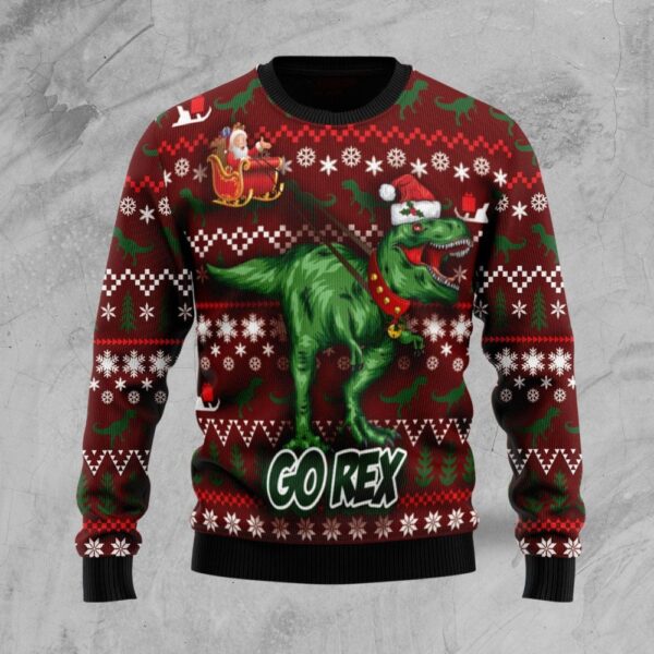Go Rex Ugly Christmas Sweater Animal Themed Christmas Gift ForDinosaur Lovers