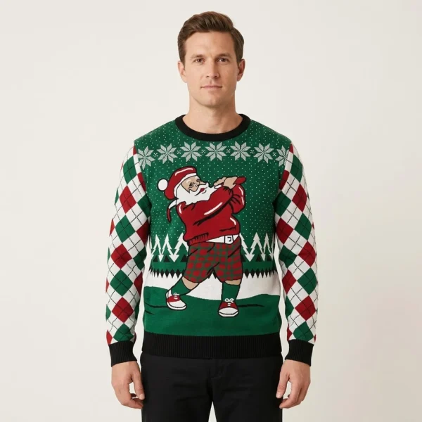 Golfer Santa Claus Ugly Christmas Sweater Holiday Clothing Christmas Gift ForGolfers