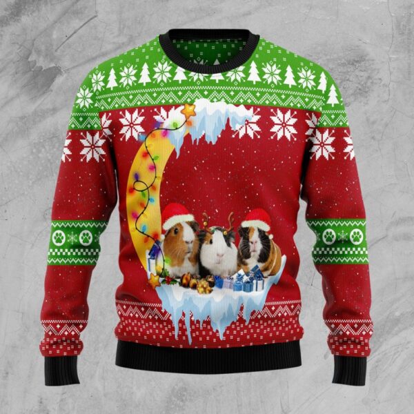 Guinea Pig Love Moon Xmas Ugly Christmas Sweater Animal Themed Guinea Pig Lover Presents