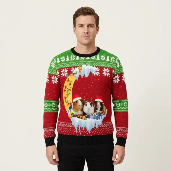 Guinea Pig Love Moon Xmas Ugly Christmas Sweater Animal Themed Guinea Pig Lover Presents