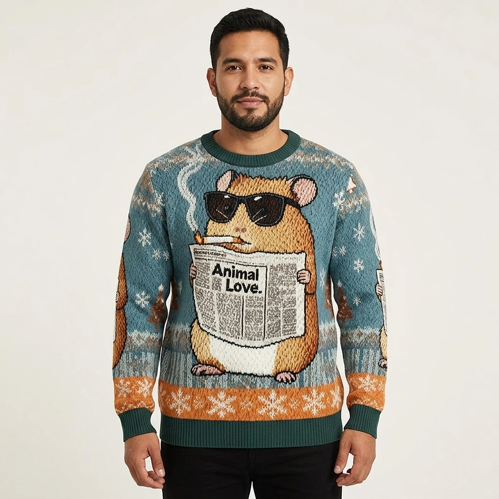 Hamster Reading Newspaper Christmas Ugly Sweater Festive Wear Xmas Gift ForHamster Lover AI Model Photo Hamster Reading Newspaper Christmas Ugly Sweater Festive Wear Xmas Gift ForHamster Lover AI Model Photo