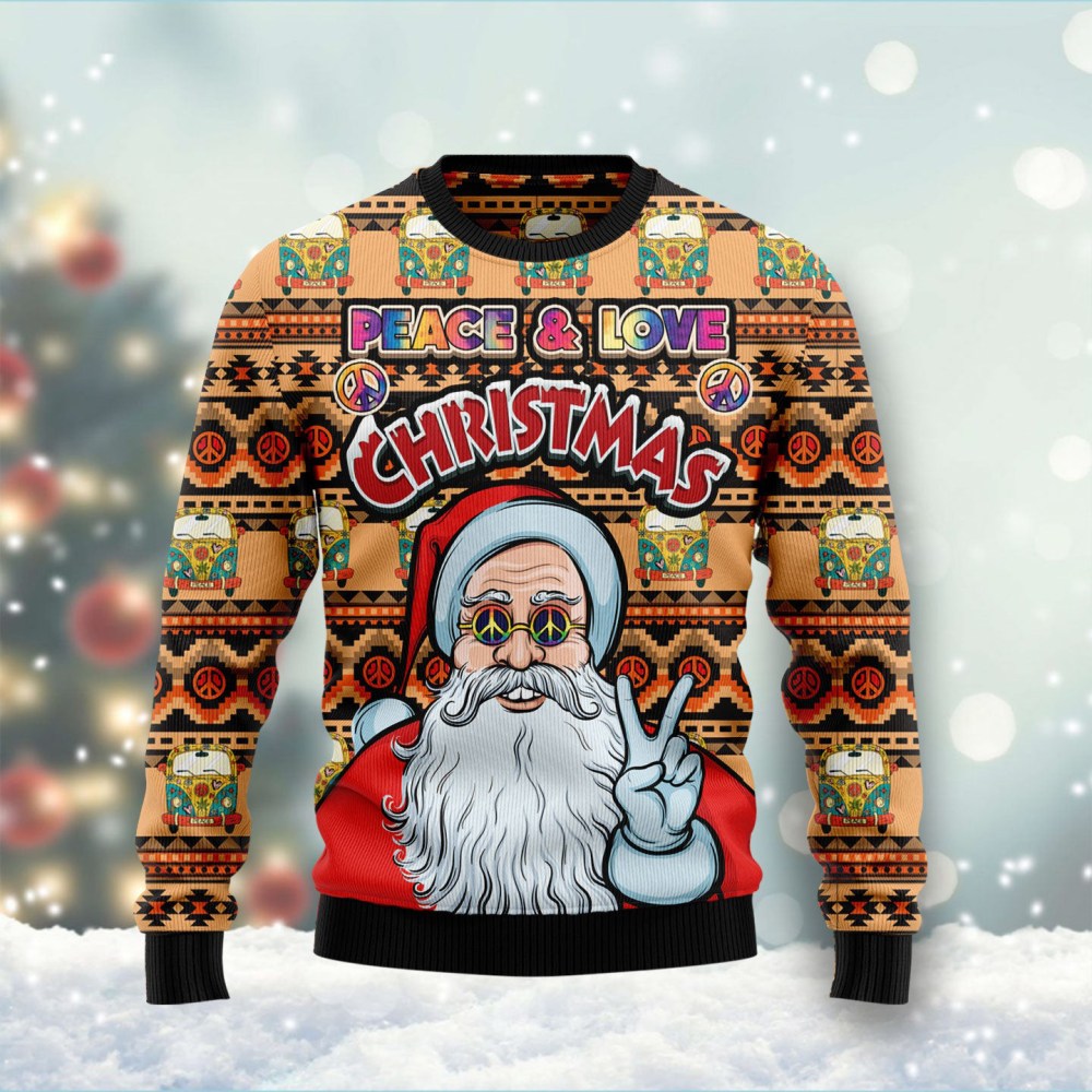 Hippie Santa Claus Peace And Love Ugly Christmas Sweater Funny Christmas Sweater Hippie Santa Claus Peace And Love Ugly Christmas Sweater Funny Christmas Sweater