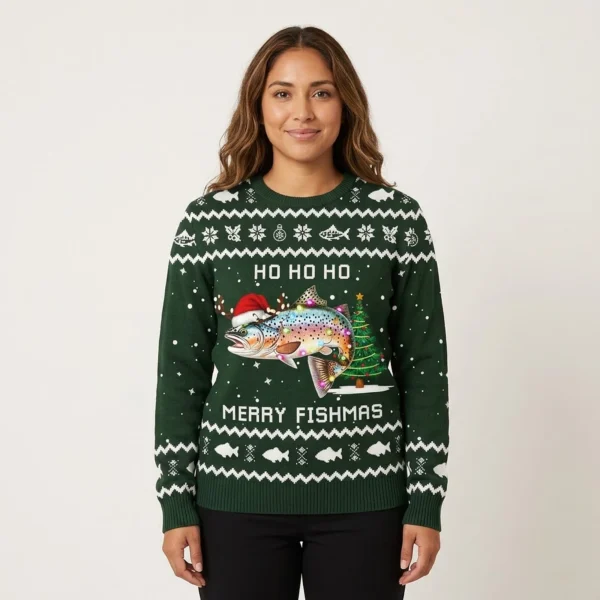 Ho Ho Ho Merry Fishmas Fishing Ugly Sweater Warm and Comfy Sweater for Winter Days