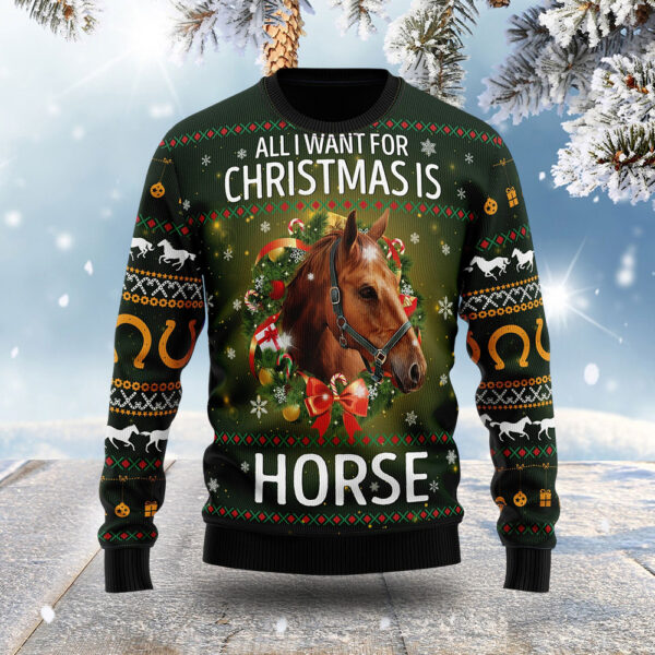 Horse All I Want For Christmas Ugly Sweater Animal Themed Horse Owner Xmas Gifts