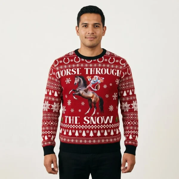 Horse Through The Snow Ugly Christmas Sweater Winter Apparel Horse Lover Christmas Gifts