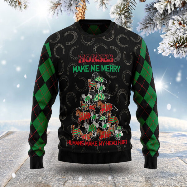 Horse Tree Ugly Christmas Sweater Warm Clothing Christmas Gift ForHorse Owners