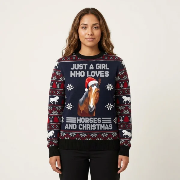 Horse Ugly Christmas Sweater Just A Girl Who Loves Horse Christmas Apparel Xmas Gift ForHer