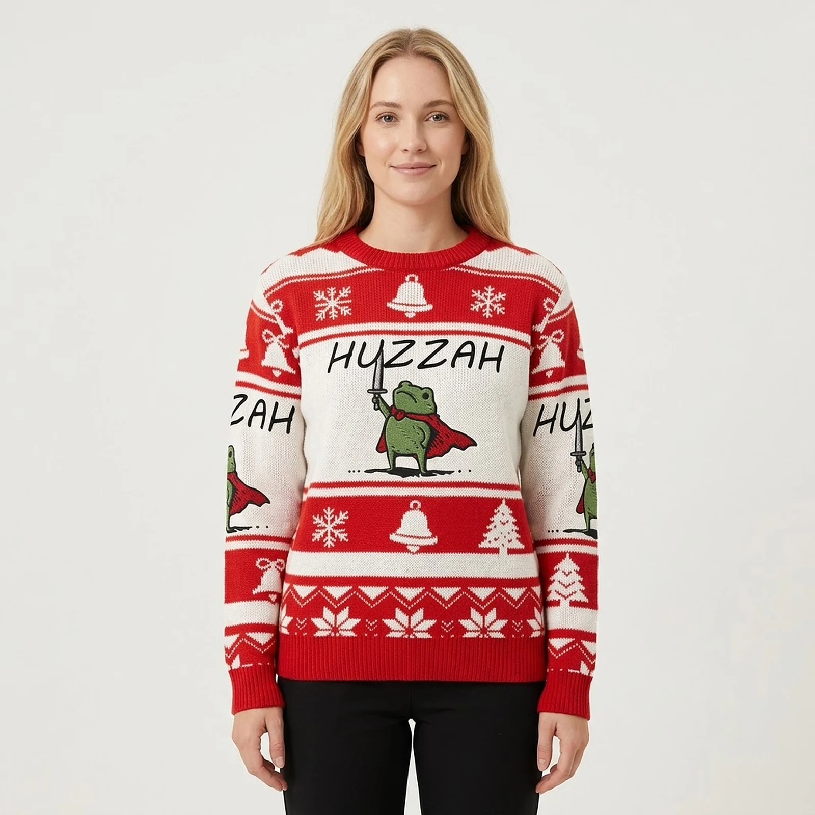 Huzzah Christmas Ugly Sweater Holiday Apparel Christmas Gift ForFrog Owners AI Model Photo Huzzah Christmas Ugly Sweater Holiday Apparel Christmas Gift ForFrog Owners AI Model Photo