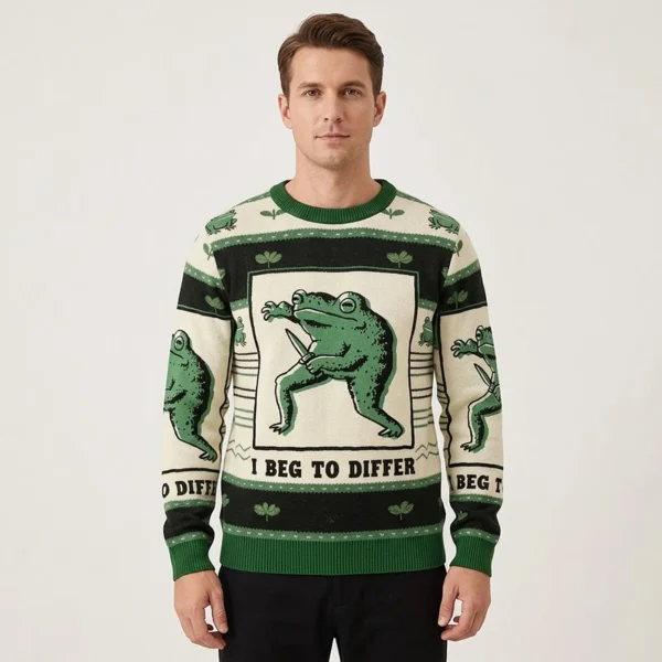 I Beg To Differ Frog Ugly Sweater Christmas Outfits Frog Lover Xmas Gifts AI Model Photo