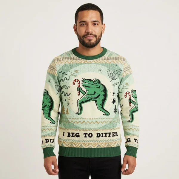 I Beg To Differ Funny Frog Christmas Ugly Sweater Winter Outfits Frog Lover Christmas Gifts AI Model Photo