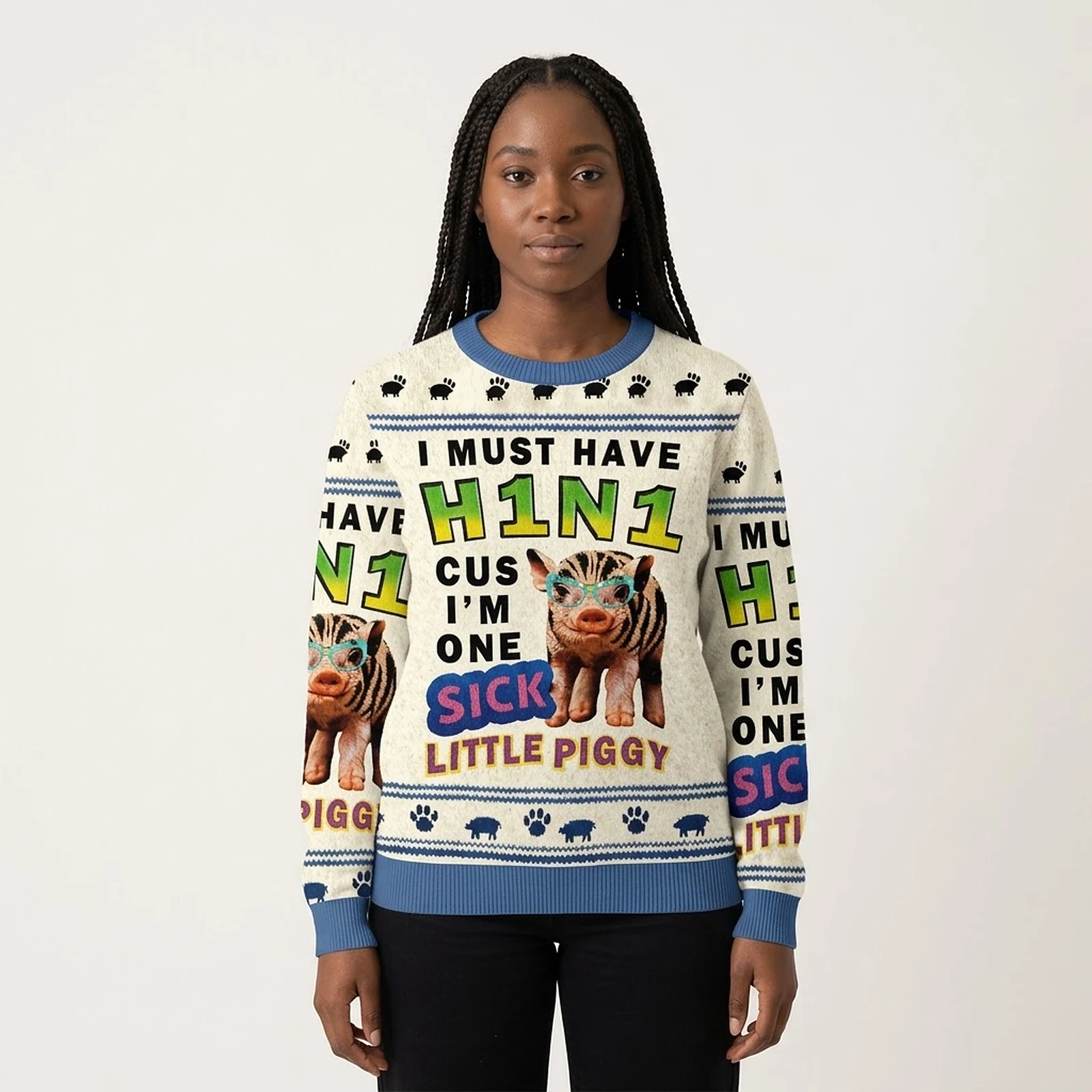 I Must Have H1n1 Cus I’m One Sick Little Piggy Ugly Sweater Festive Wear Pig Lover Christmas Gifts AI Model Photo I Must Have H1n1 Cus I’m One Sick Little Piggy Ugly Sweater Festive Wear Pig Lover Christmas Gifts AI Model Photo