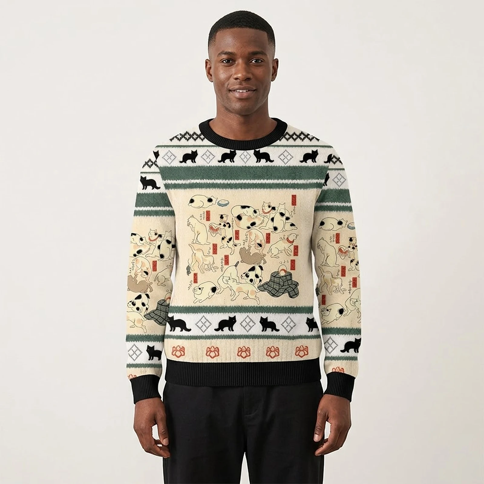 Japanese Tokyo Cat Ugly Sweater Animal Themed Trendy Fashion Cat Lover Gifts AI Model Photo Japanese Tokyo Cat Ugly Sweater Animal Themed Trendy Fashion Cat Lover Gifts AI Model Photo