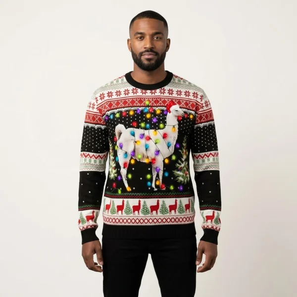 Llama Christmas Lights Ugly Christmas Sweater Animal Themed Xmas Gift ForLlama Lovers