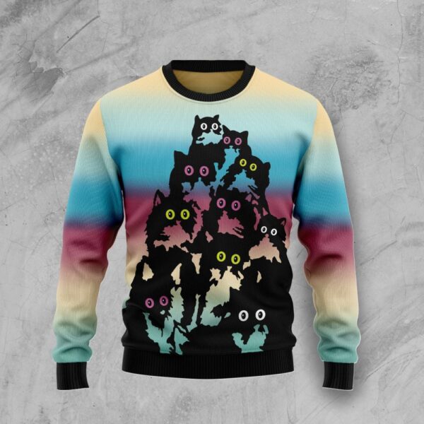 Lovely Black Cat Ugly Christmas Sweater Warm Clothing Christmas Gift ForCat Lover