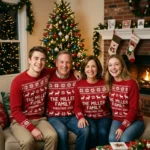 Matching Family Christmas Sweaters With Family Name – Christmas 2026 worn at Christmas