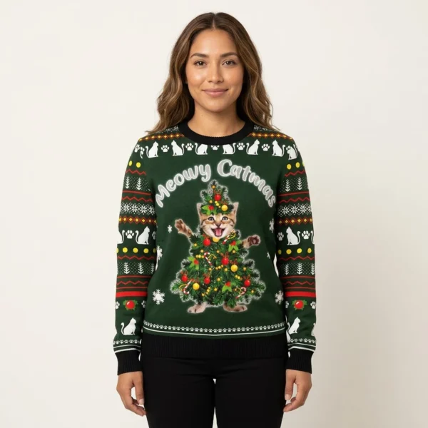 Meowy Catmas Ugly Christmas Sweater Winter Clothing Kitty Lover Christmas Gifts