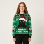 Meowy Christmas Black Cat Ugly Xmas Sweaters Cute Xmas Clothing Cat Lover Funny Gifts