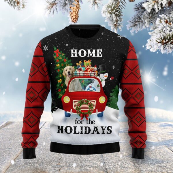 Merry Christmas Golden Retriever And Snowman Ugly Christmas Sweater Warm Clothes For Winter