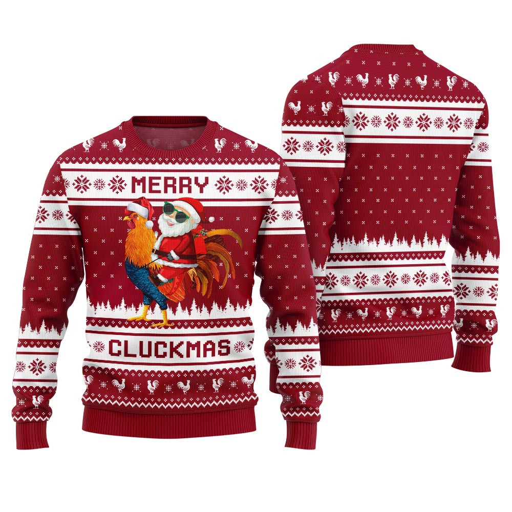 Merry Cluckmas Chicken Ugly Christmas Sweater For Men Warm Winter Sweater to Brighten Your Holidays Merry Cluckmas Chicken Ugly Christmas Sweater For Men Warm Winter Sweater to Brighten Your Holidays