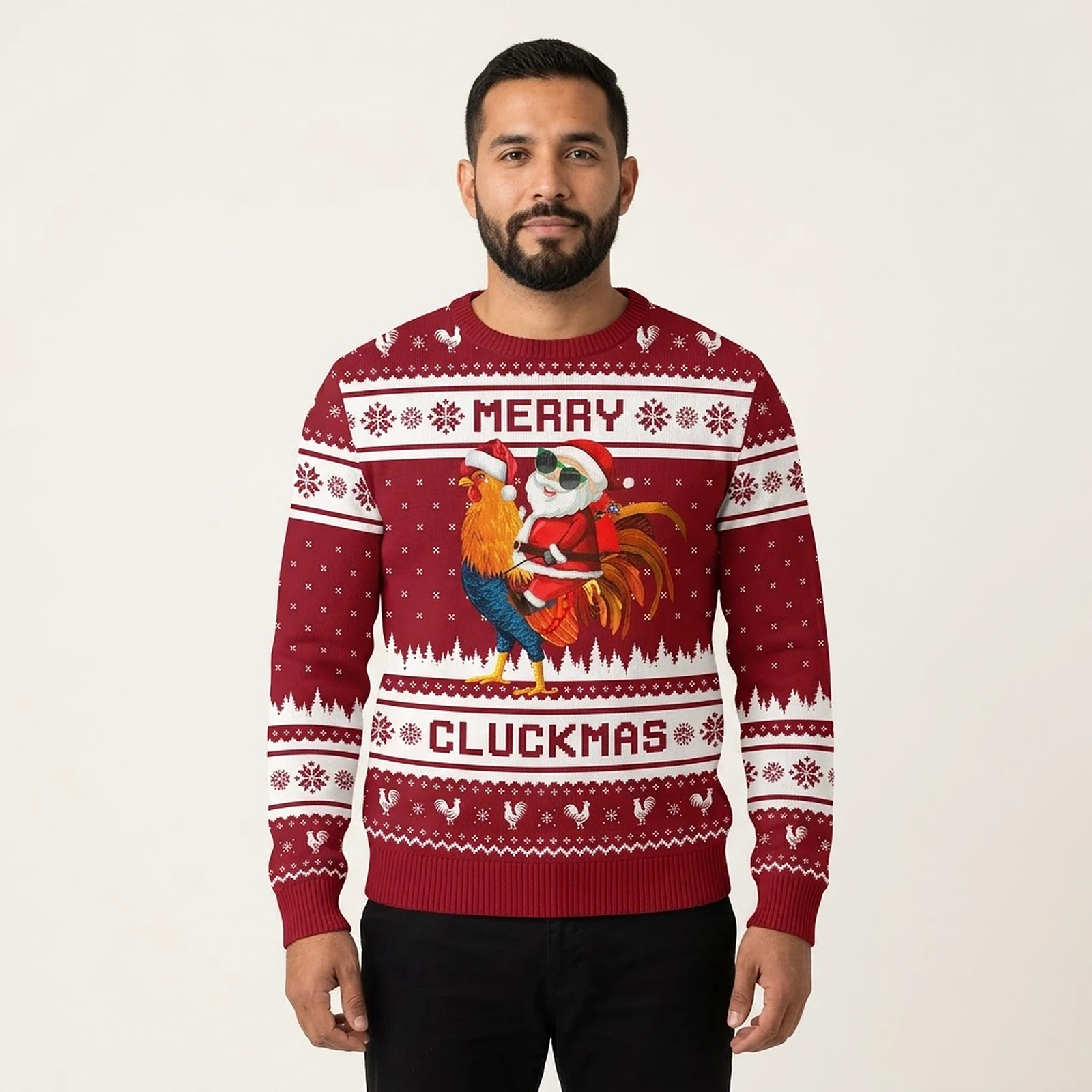 Merry Cluckmas Chicken Ugly Christmas Sweater For Men Warm Winter Sweater to Brighten Your Holidays Merry Cluckmas Chicken Ugly Christmas Sweater For Men Warm Winter Sweater to Brighten Your Holidays