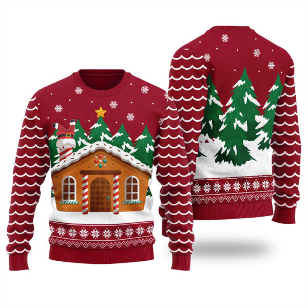 Merry Gingerbread House Christmas Sweater Women Cardinal Red Cute Holiday Sweatshirt to Spread Joy