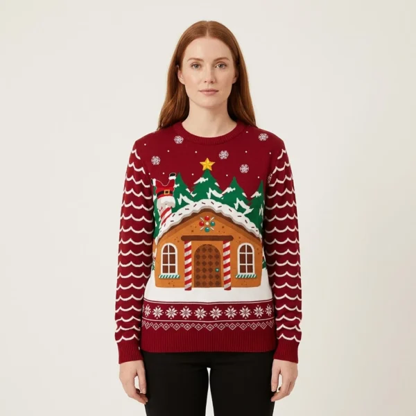 Merry Gingerbread House Christmas Sweater Women Cardinal Red Cute Holiday Sweatshirt to Spread Joy