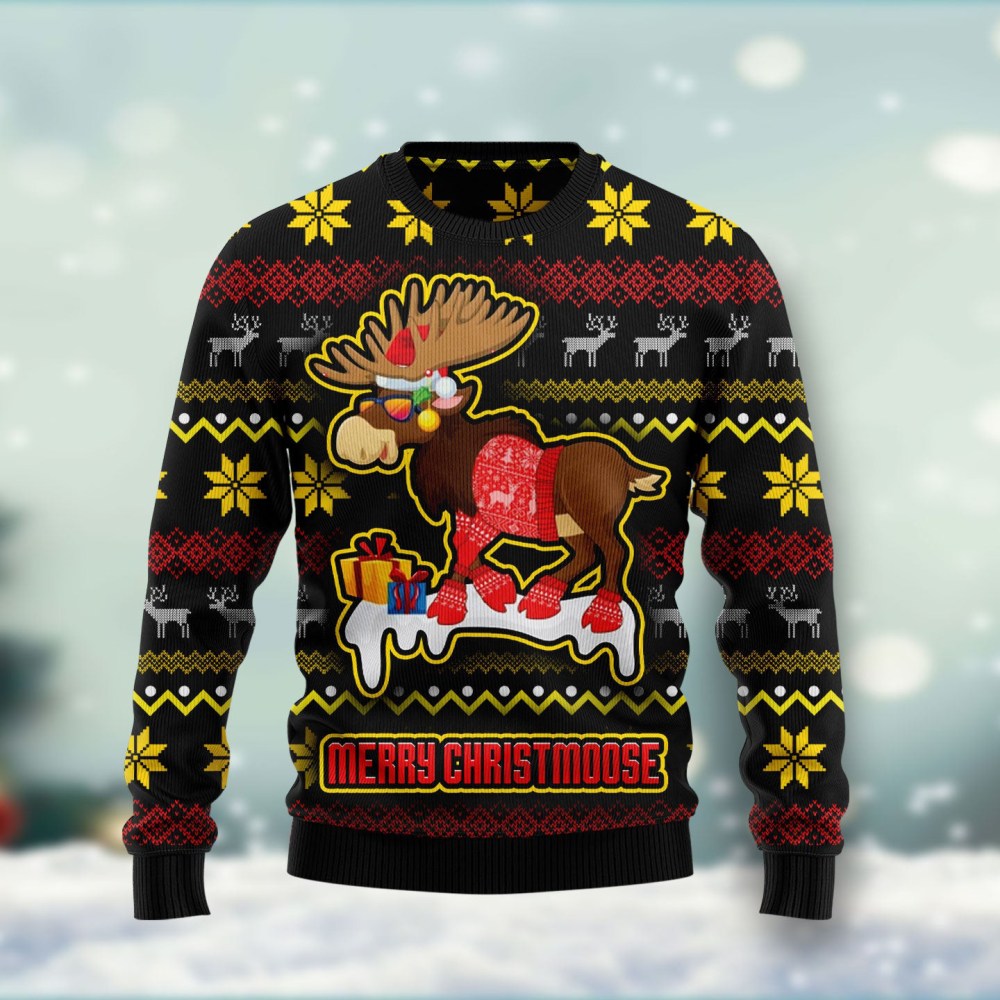 Moose Ugly Christmas Sweater Merry Christmoose Winter Clothing Xmas Gifts Moose Ugly Christmas Sweater Merry Christmoose Winter Clothing Xmas Gifts