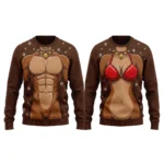 Muscle Reindeer & Busty Reindeer Couple Funny Christmas Sweaters worn at a Christmas party