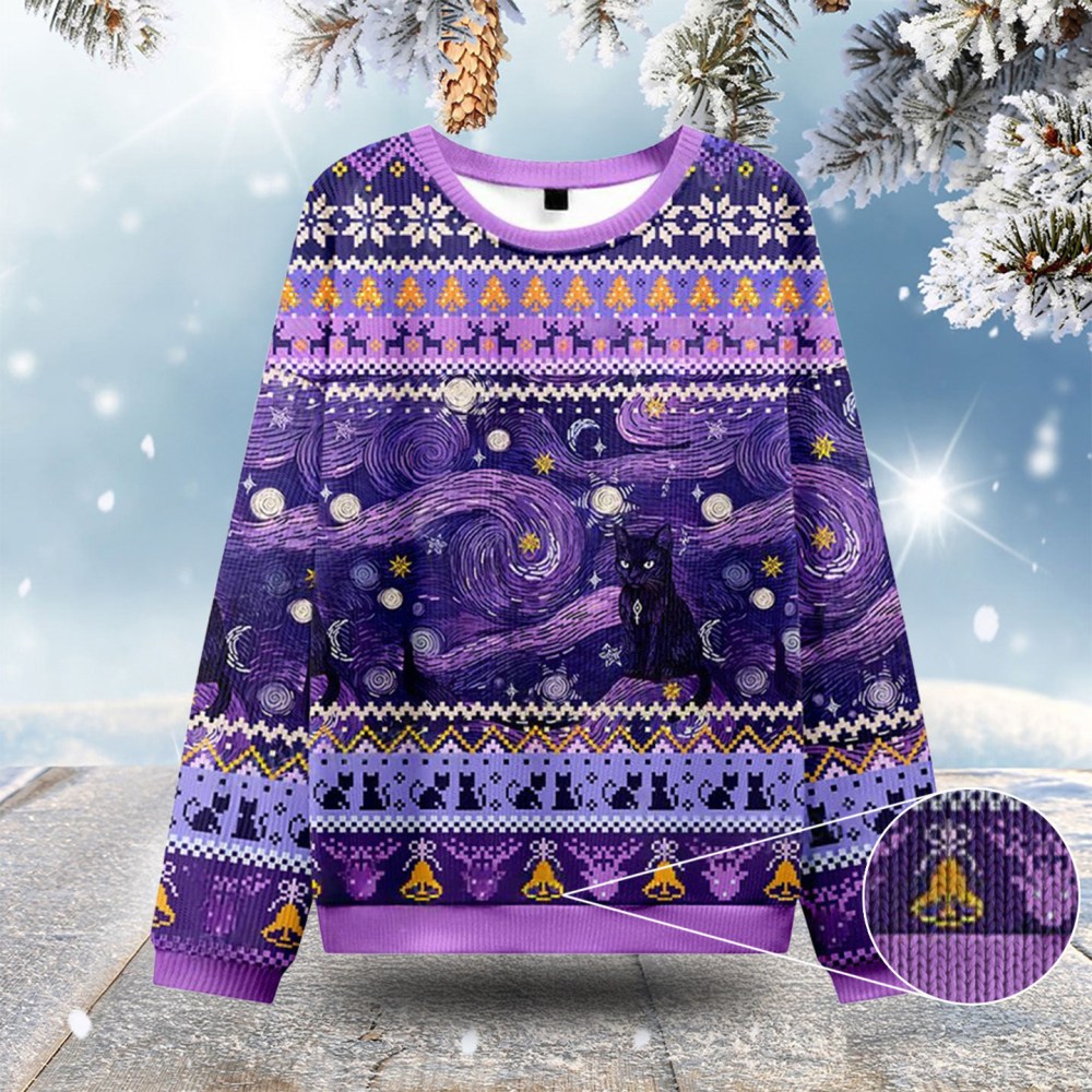 Mystic Cat Beneath The Cosmic Veil Ugly Christmas Sweatshirts Cute Xmas Outfit Cat Mom Gifts Mystic Cat Beneath The Cosmic Veil Ugly Christmas Sweatshirts Cute Xmas Outfit Cat Mom Gifts