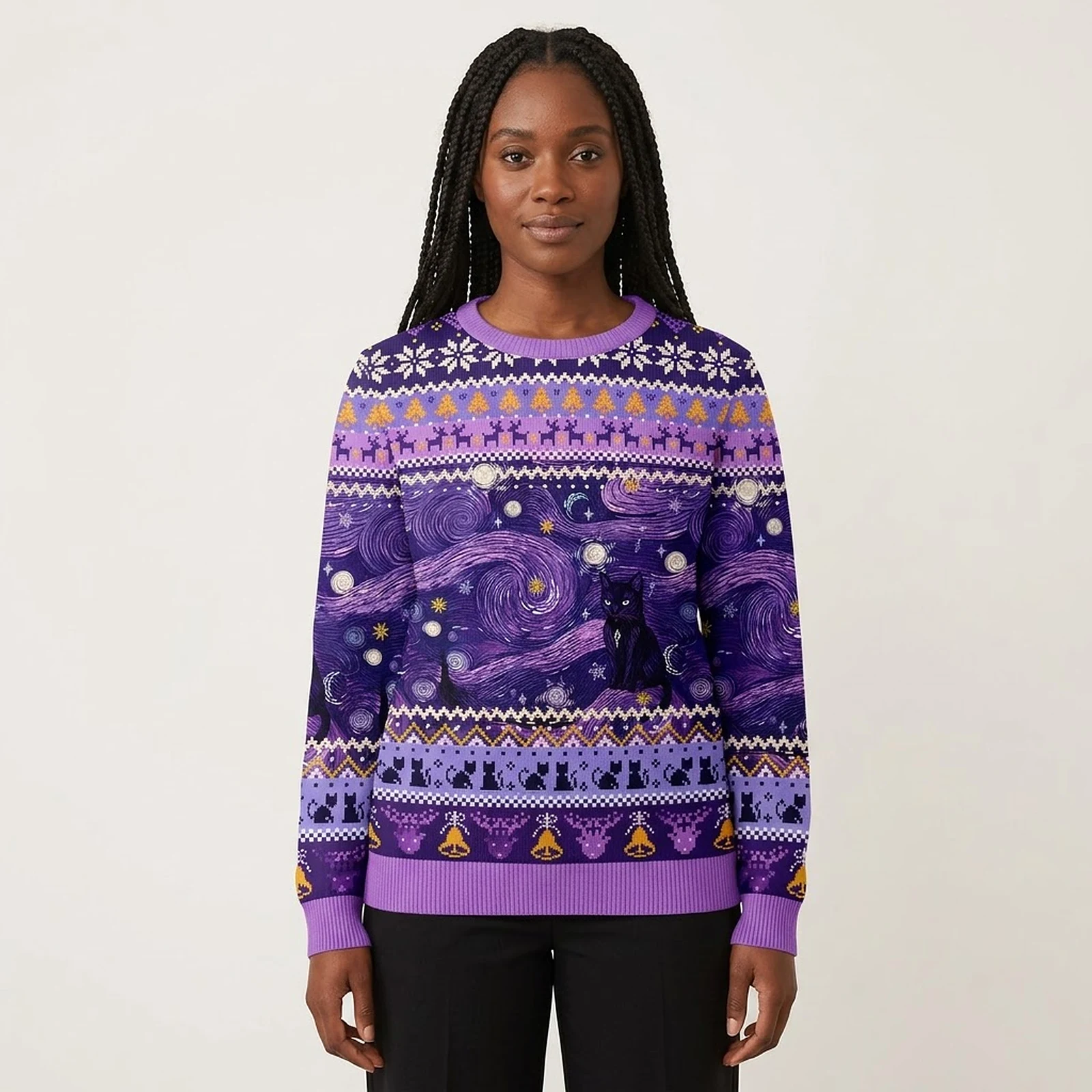 Mystic Cat Beneath The Cosmic Veil Ugly Christmas Sweatshirts Cute Xmas Outfit Cat Mom Gifts Mystic Cat Beneath The Cosmic Veil Ugly Christmas Sweatshirts Cute Xmas Outfit Cat Mom Gifts