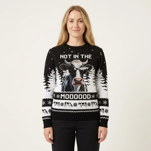 Not In The Mood Cow Christmas Ugly Sweater Unique Holiday Sweater Gift Idea for Loved Ones