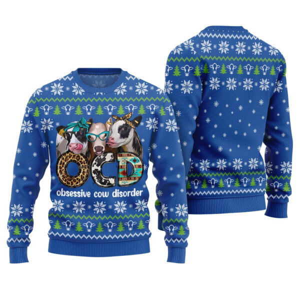 Obsessive Cow Disorder Funny Christmas Pullover Classic Holiday Sweater for Festive Looks