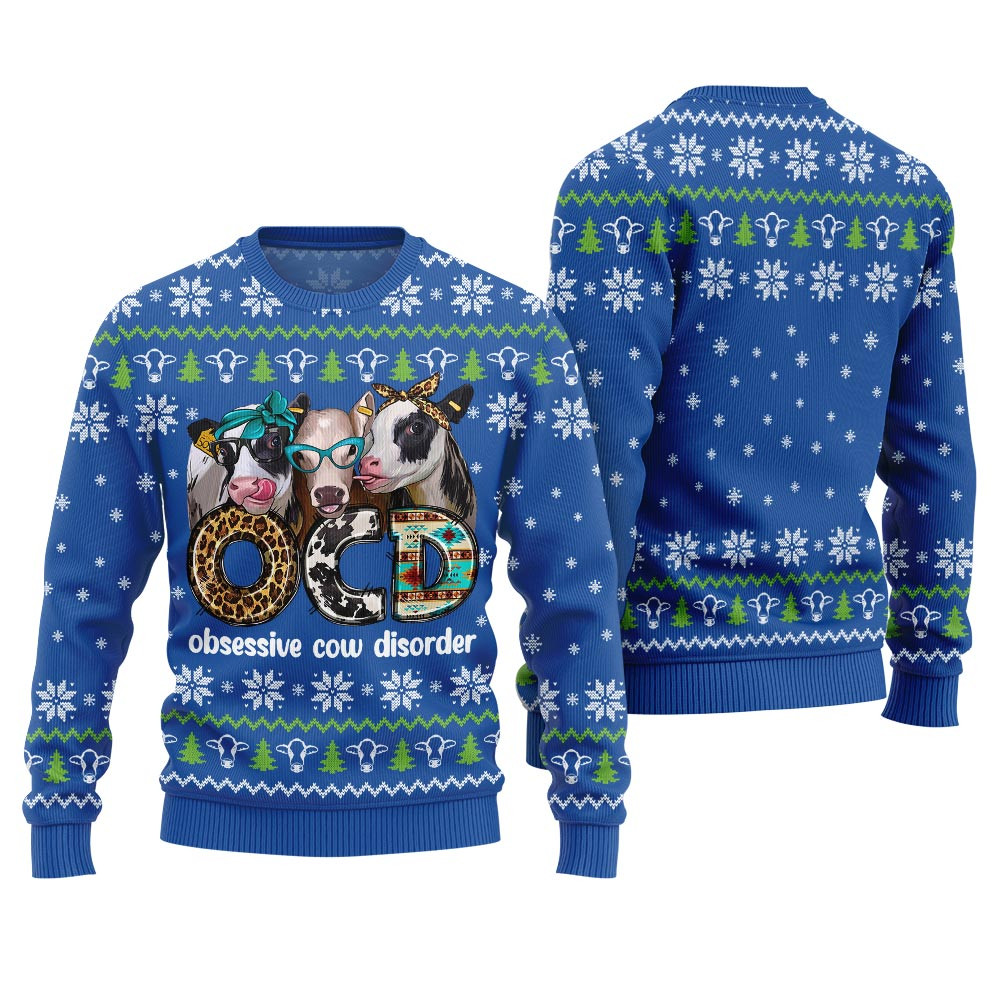 Obsessive Cow Disorder Funny Christmas Pullover Classic Holiday Sweater for Festive Looks Obsessive Cow Disorder Funny Christmas Pullover Classic Holiday Sweater for Festive Looks