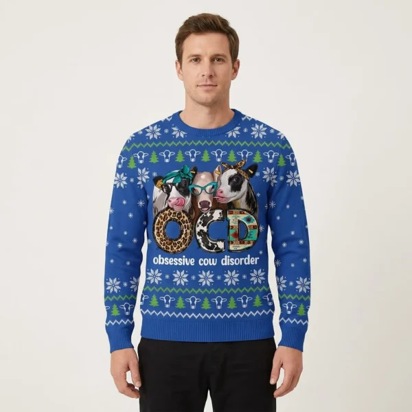 Obsessive Cow Disorder Funny Christmas Pullover Classic Holiday Sweater for Festive Looks