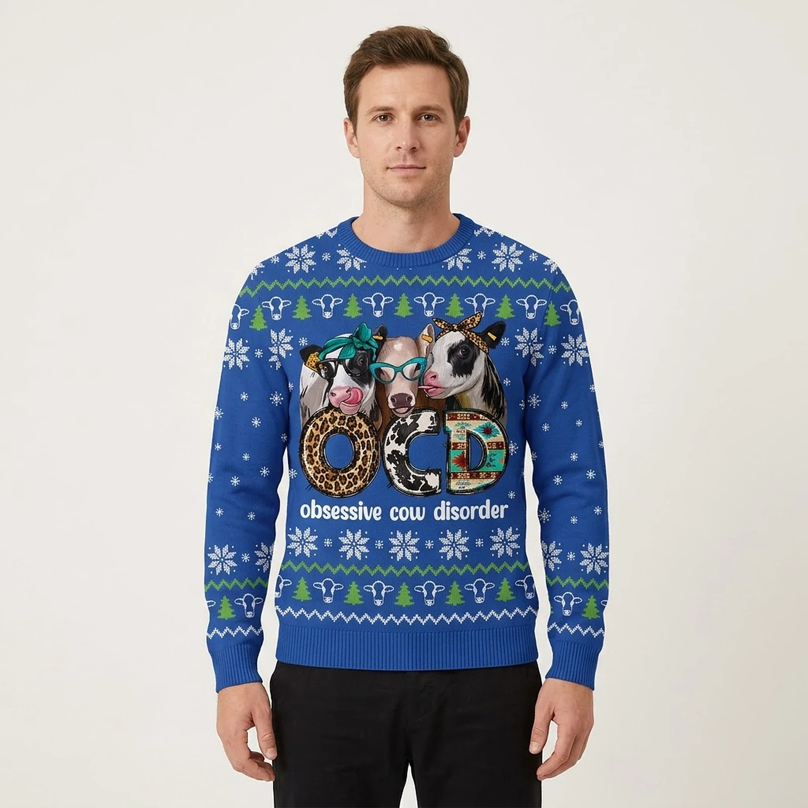Obsessive Cow Disorder Funny Christmas Pullover Classic Holiday Sweater for Festive Looks Obsessive Cow Disorder Funny Christmas Pullover Classic Holiday Sweater for Festive Looks
