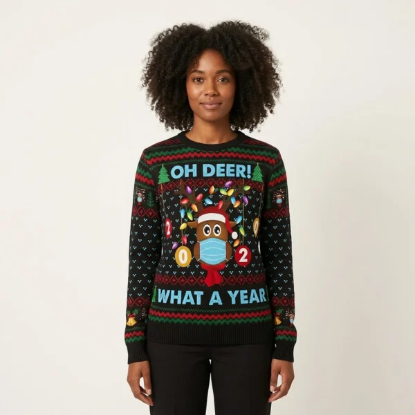 Oh Deer What A Year Ugly Christmas Sweater Holiday Clothing Xmas Gift ForDeer Lovers