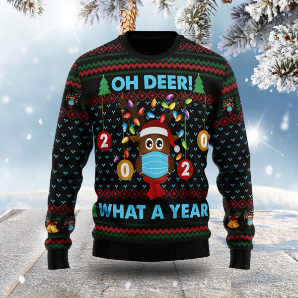 Oh Deer What A Year Ugly Christmas Sweater Holiday Clothing Xmas Gift ForDeer Lovers