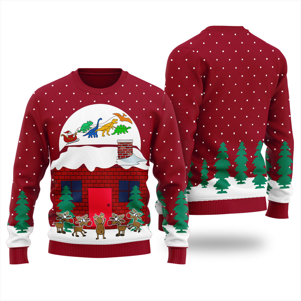 Oh What Fun It Is To Ride Dinosaur Sleigh Womens Ugly Sweater Cute Christmas Sweatshirt for Holiday Spirit Oh What Fun It Is To Ride Dinosaur Sleigh Womens Ugly Sweater Cute Christmas Sweatshirt for Holiday Spirit