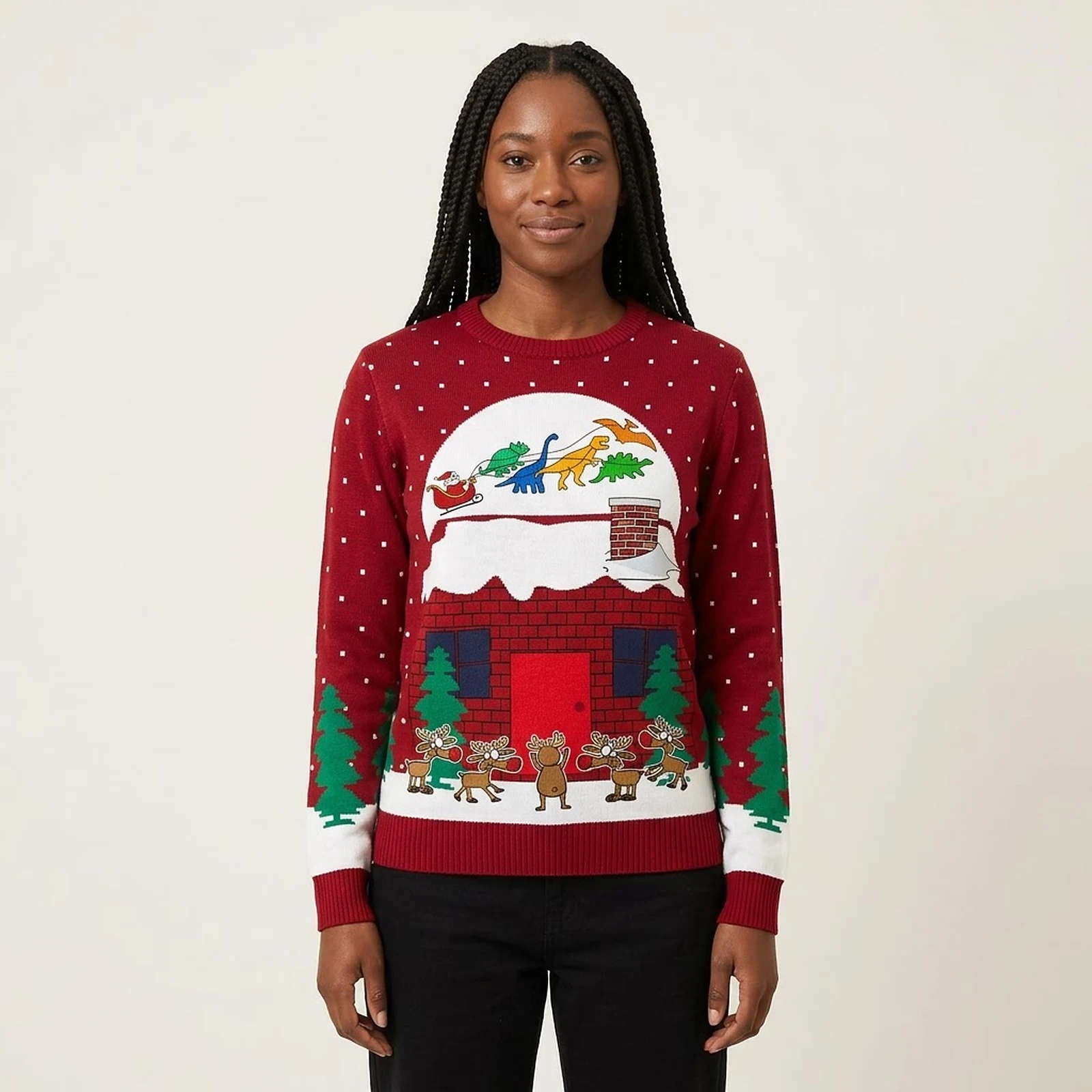 Oh What Fun It Is To Ride Dinosaur Sleigh Womens Ugly Sweater Cute Christmas Sweatshirt for Holiday Spirit Oh What Fun It Is To Ride Dinosaur Sleigh Womens Ugly Sweater Cute Christmas Sweatshirt for Holiday Spirit