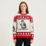 Overstimulated But Festive Christmas Ugly Sweater Winter Outfits Christmas Penguin Lover Gift AI Model Photo
