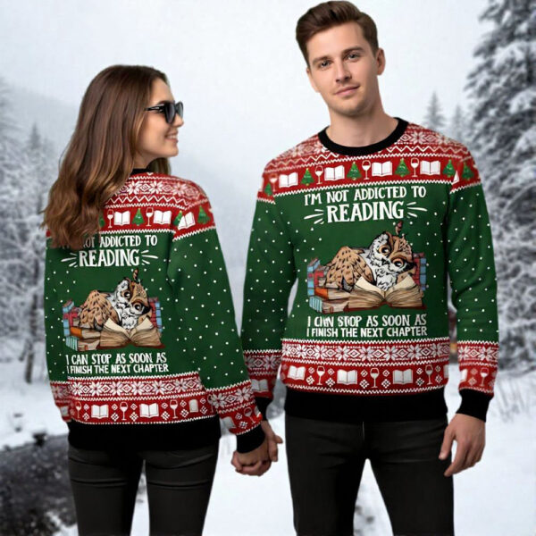 Owl Ugly Christmas Sweater I’m Not Addicted To Reading Holiday Wear Christmas Gift Ideas