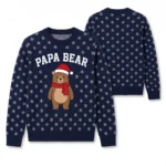Papa Bear Christmas Sweater – Custom Name Matching Family Bear Sweaters worn at Christmas