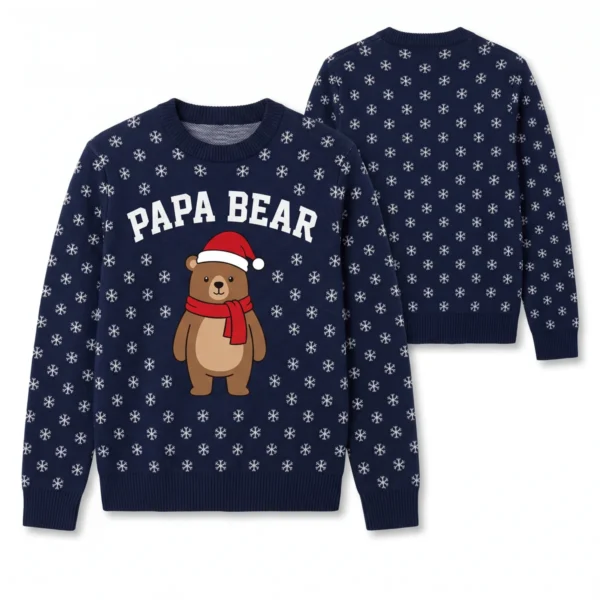 Papa Bear Christmas Sweater – Custom Name Matching Family Bear Sweaters front and back