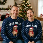 Papa Bear Christmas Sweater – Custom Name Matching Family Bear Sweaters worn at Christmas